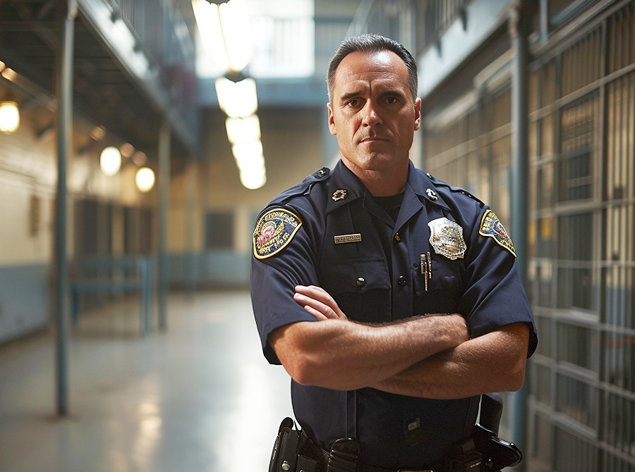 A male correctional officer in a Jail setting